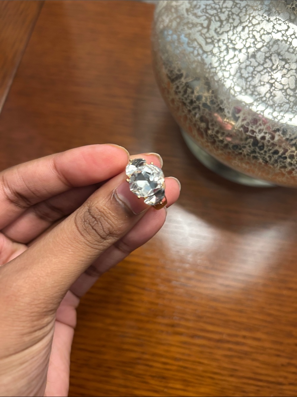 Gold Crystal Cocktail Ring - Clear Stone